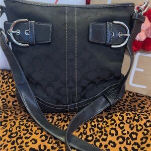 Black Coach Monogram Women's Crossbody Bag with leather straps